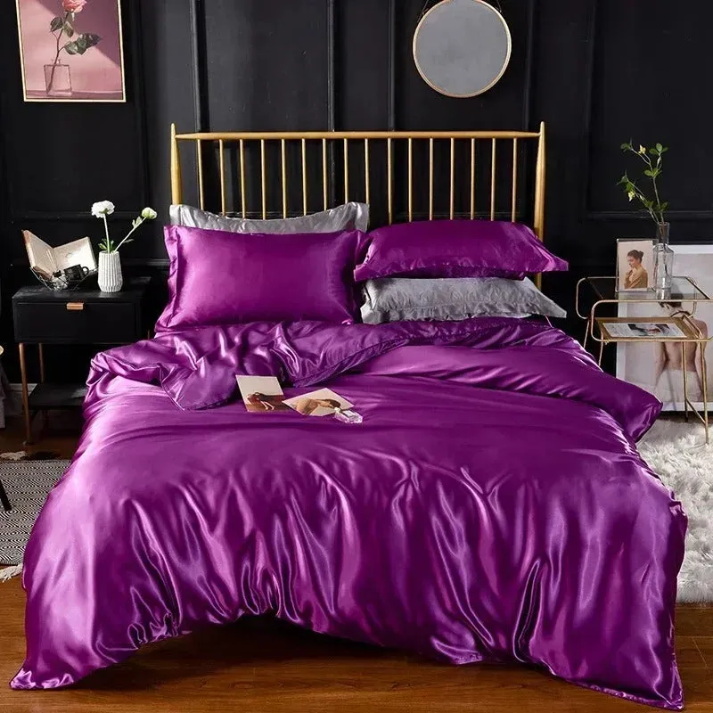 Anyhouz Beddings Indigo AU Single Size 3 Pcs High End Satin Smooth Duvet Cover Set Luxury Polyester Silky Soft Cozy Bedding Set