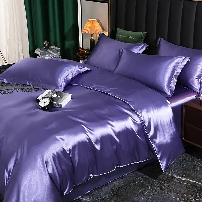 Anyhouz Beddings Indigo AU Single Size 3 Pcs High End Satin Smooth Duvet Cover Set Luxury Polyester Silky Soft Cozy Bedding Set