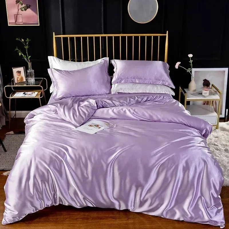 Anyhouz Beddings Lilac AU Single Size 2 Pcs High End Satin Smooth Duvet Cover Set Luxury Polyester Silky Soft Cozy Bedding Set