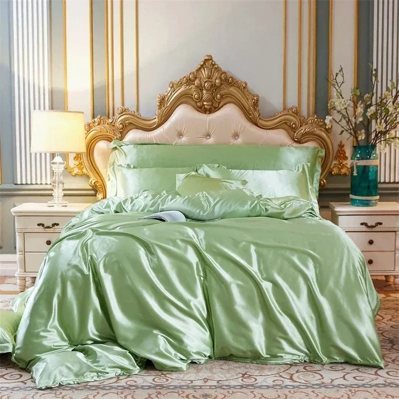 Anyhouz Beddings Sage Green US King Size 3 Pcs High End Satin Smooth Duvet Cover Set Luxury Polyester Silky Soft Cozy Bedding Set