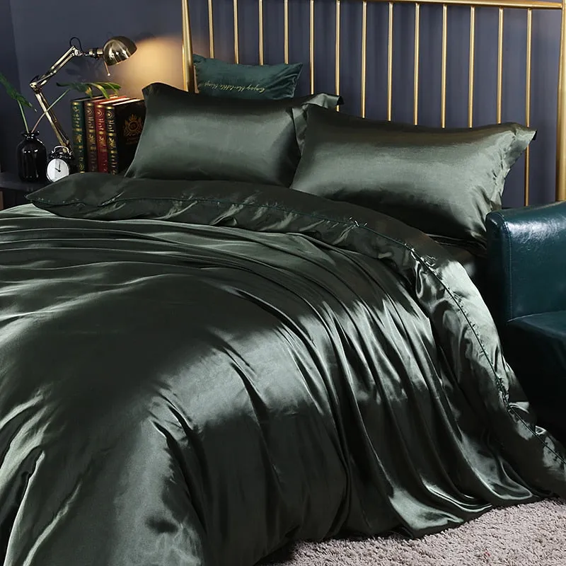 Anyhouz Beddings Sage Green US King Size 3 Pcs High End Satin Smooth Duvet Cover Set Luxury Polyester Silky Soft Cozy Bedding Set