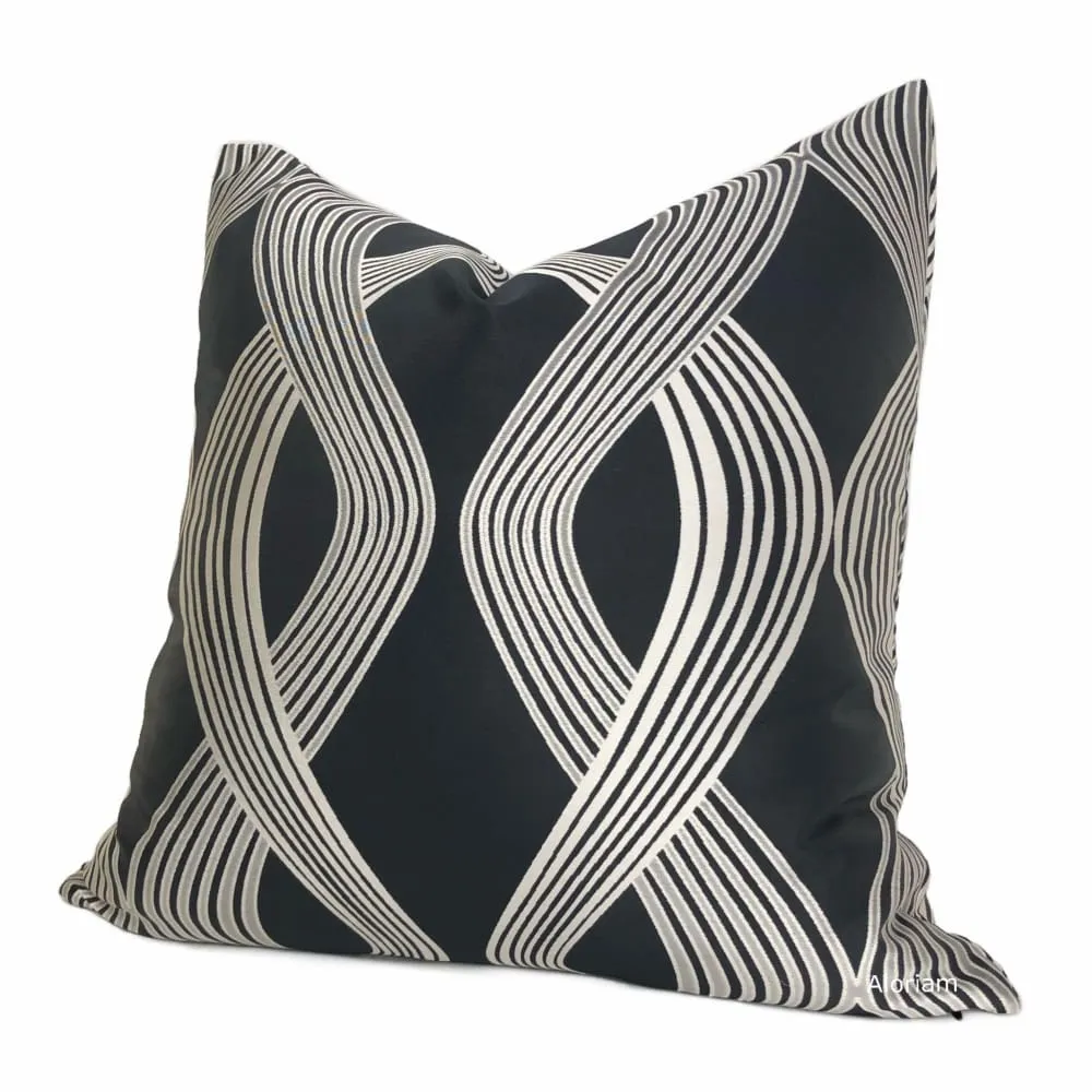 Aria Charcoal & Silver Modern Ribbon Twist Pillow Cover