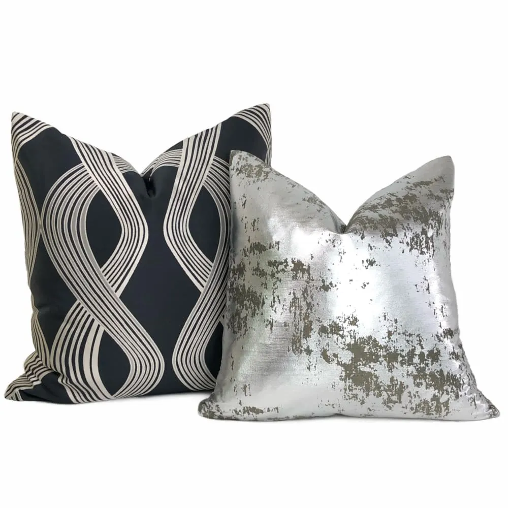 Aria Charcoal & Silver Modern Ribbon Twist Pillow Cover