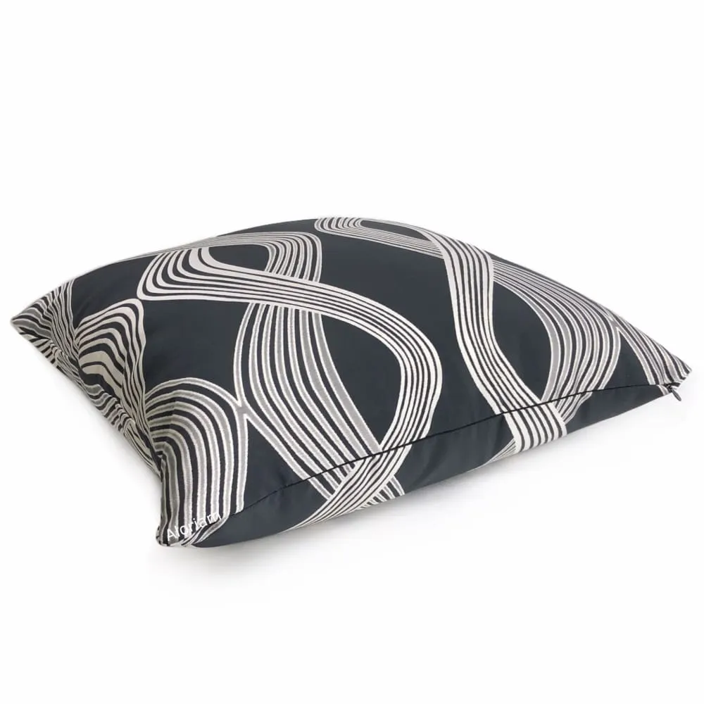 Aria Charcoal & Silver Modern Ribbon Twist Pillow Cover