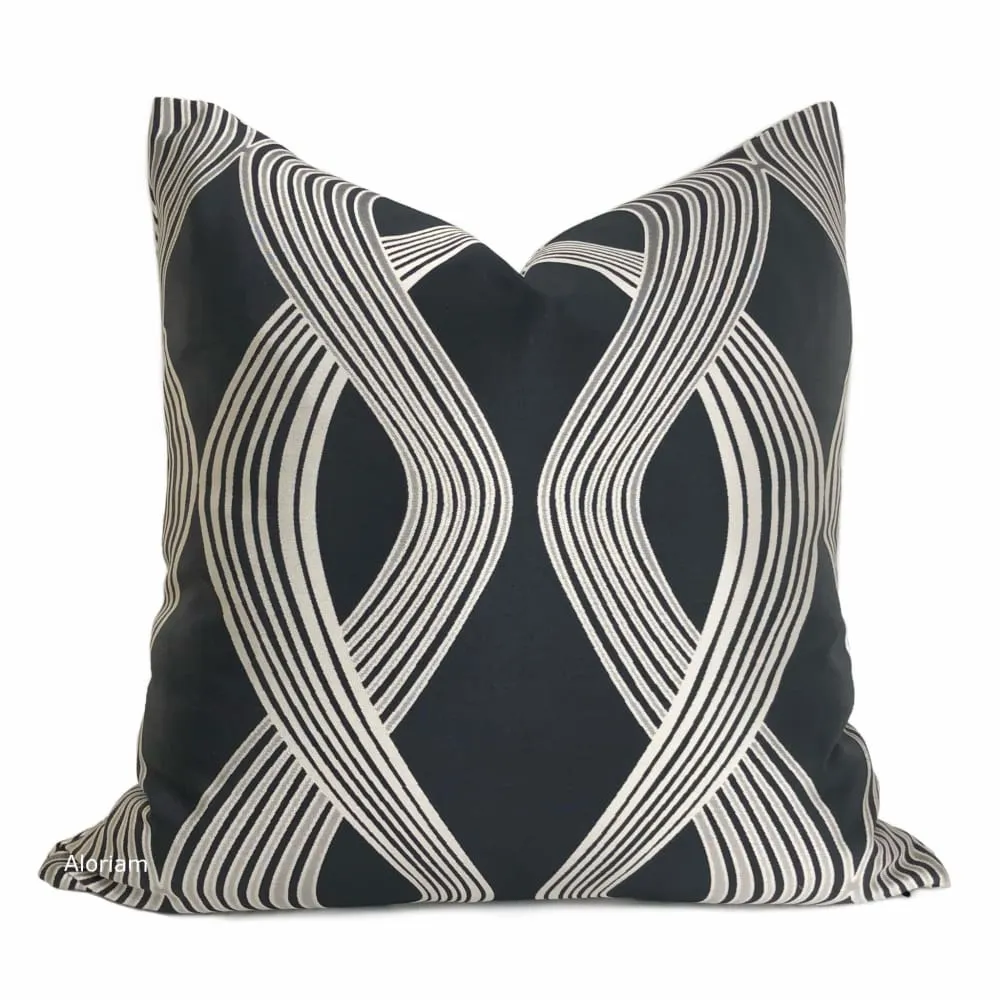 Aria Charcoal & Silver Modern Ribbon Twist Pillow Cover