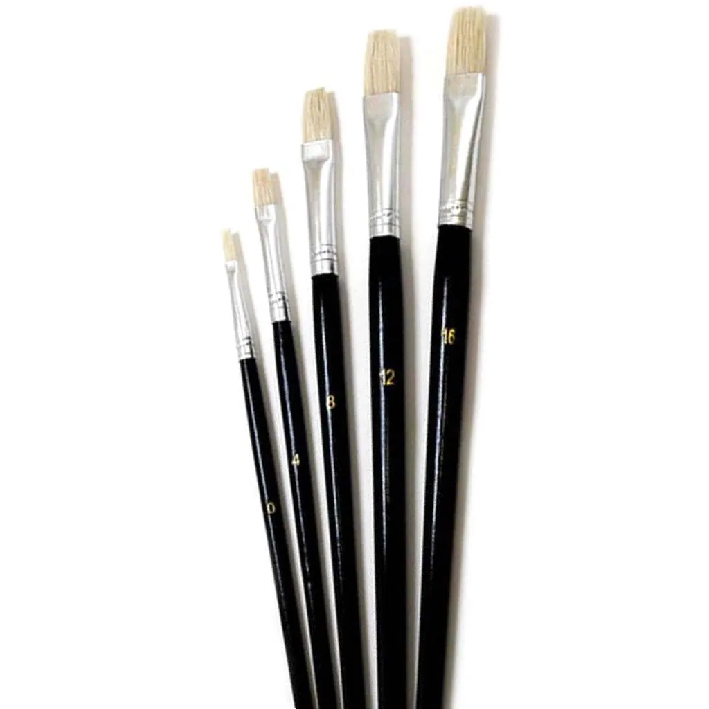 Artist Brush Set: #0-#16 Fine Bristle x5 Wood Handle A Flats