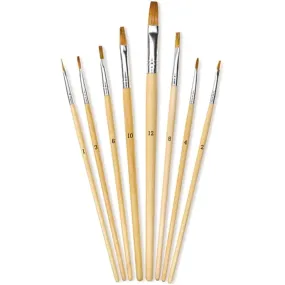 Artist Brush Set with Flat Bristle and Wood Handle, 8-Piece