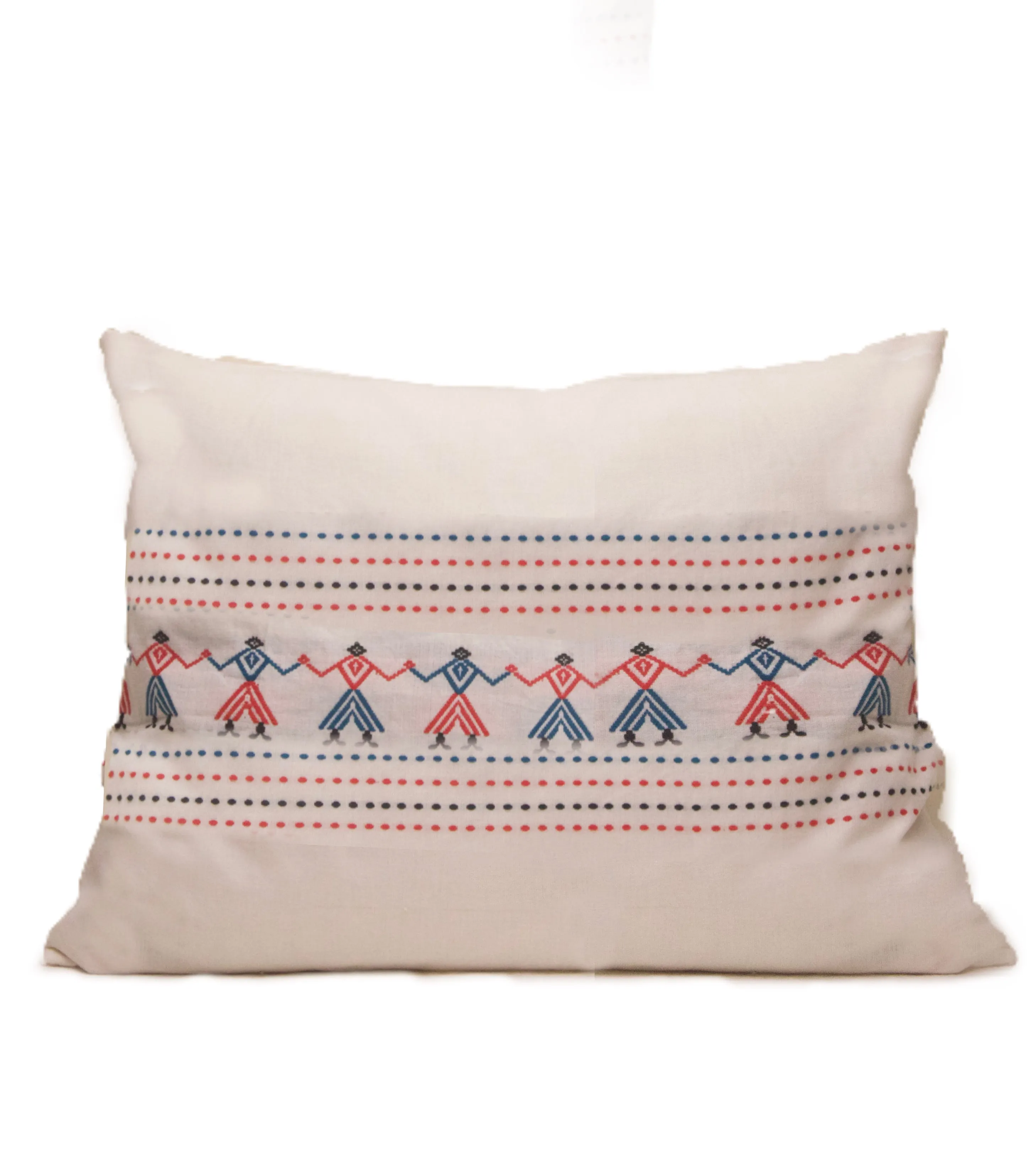 Asomiya Handwoven Organic Cotton Cushion Cover with all-over Tribal motif 14 x 20 inches