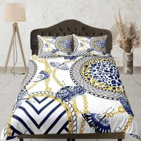 Baroque Blue Luxury Duvet Cover Set Aesthetic Bedding Set Full Victorian Decor,