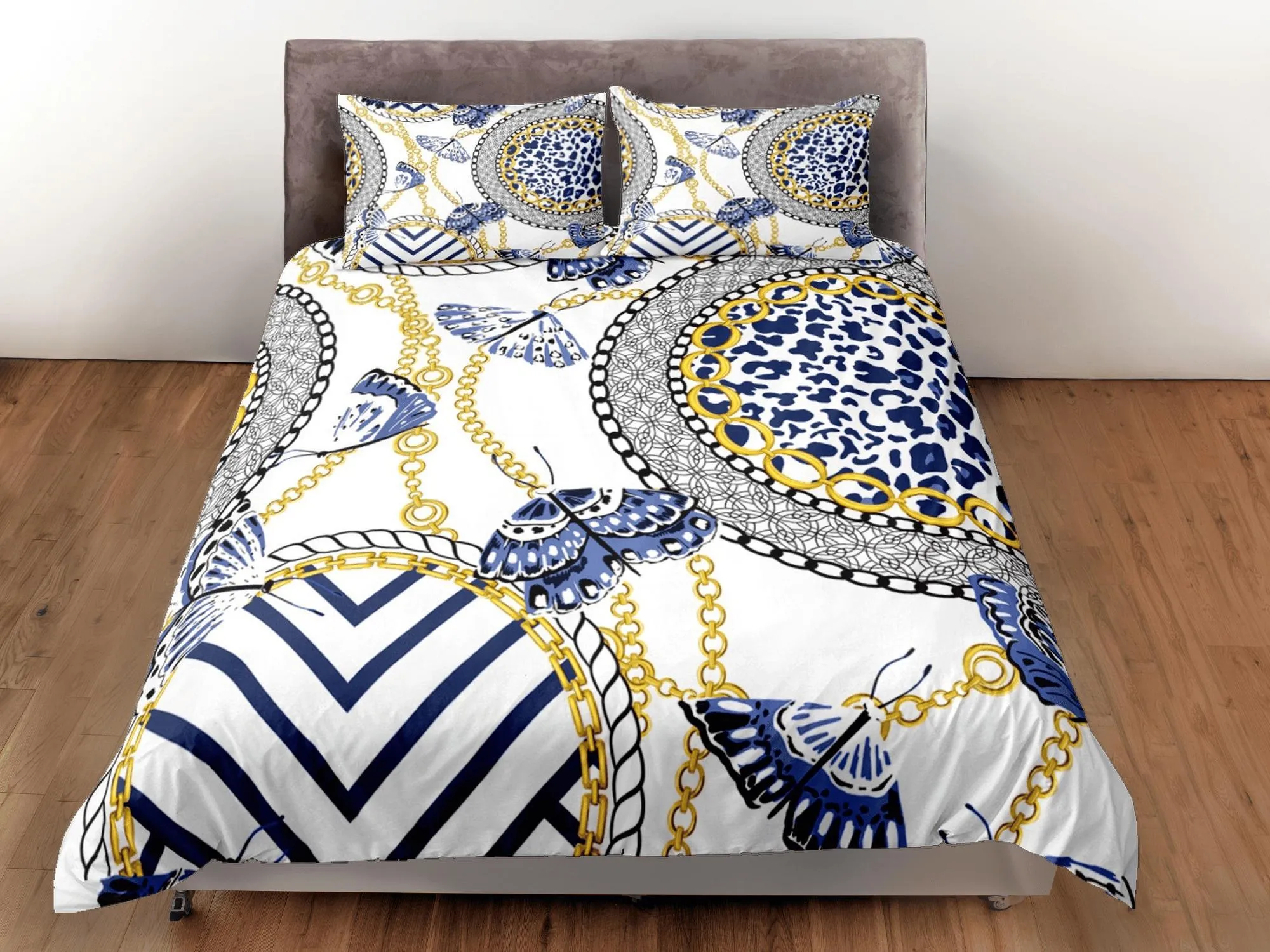 Baroque Blue Luxury Duvet Cover Set Aesthetic Bedding Set Full Victorian Decor,