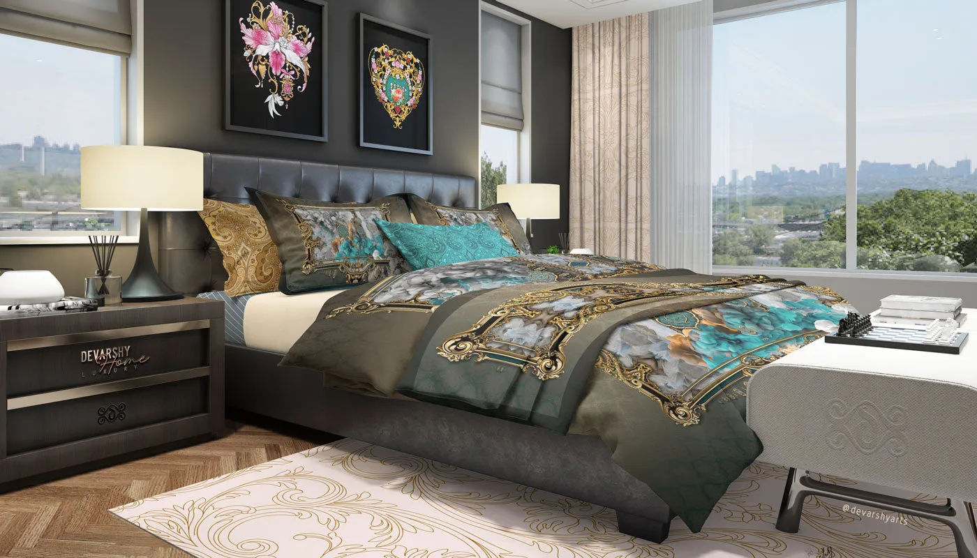 Baroque Printed Duvet Cover, Luxury Bed Linen, Twin, Queen, King Size Bedding, Devarshy Home