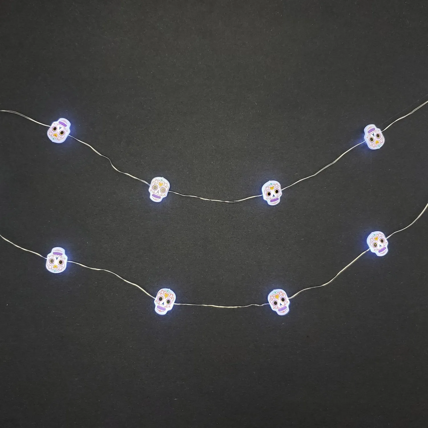 Battery Operated LED Fairy String Lights with Sugar Skull Motif