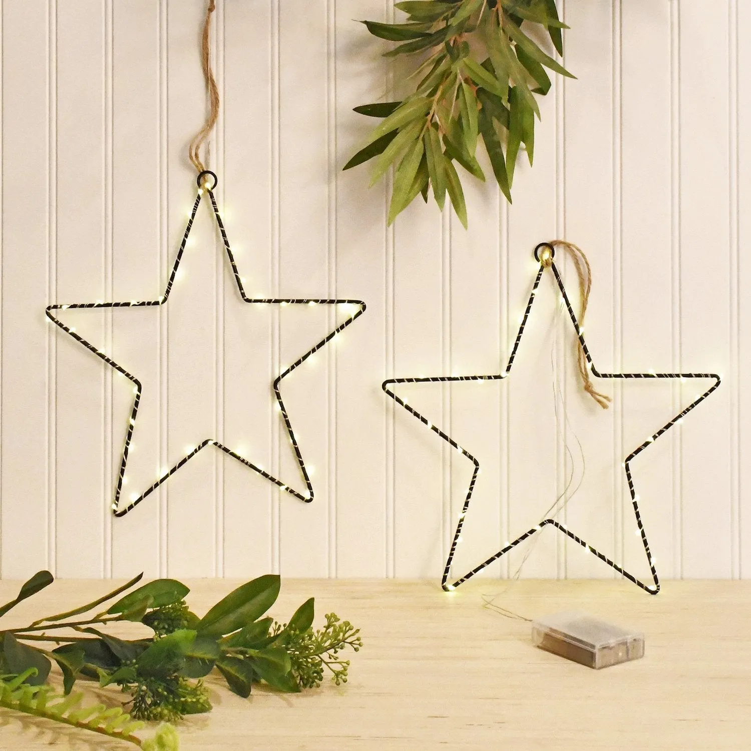 Battery Operated LED Lighted Metal Stars- Set of 2