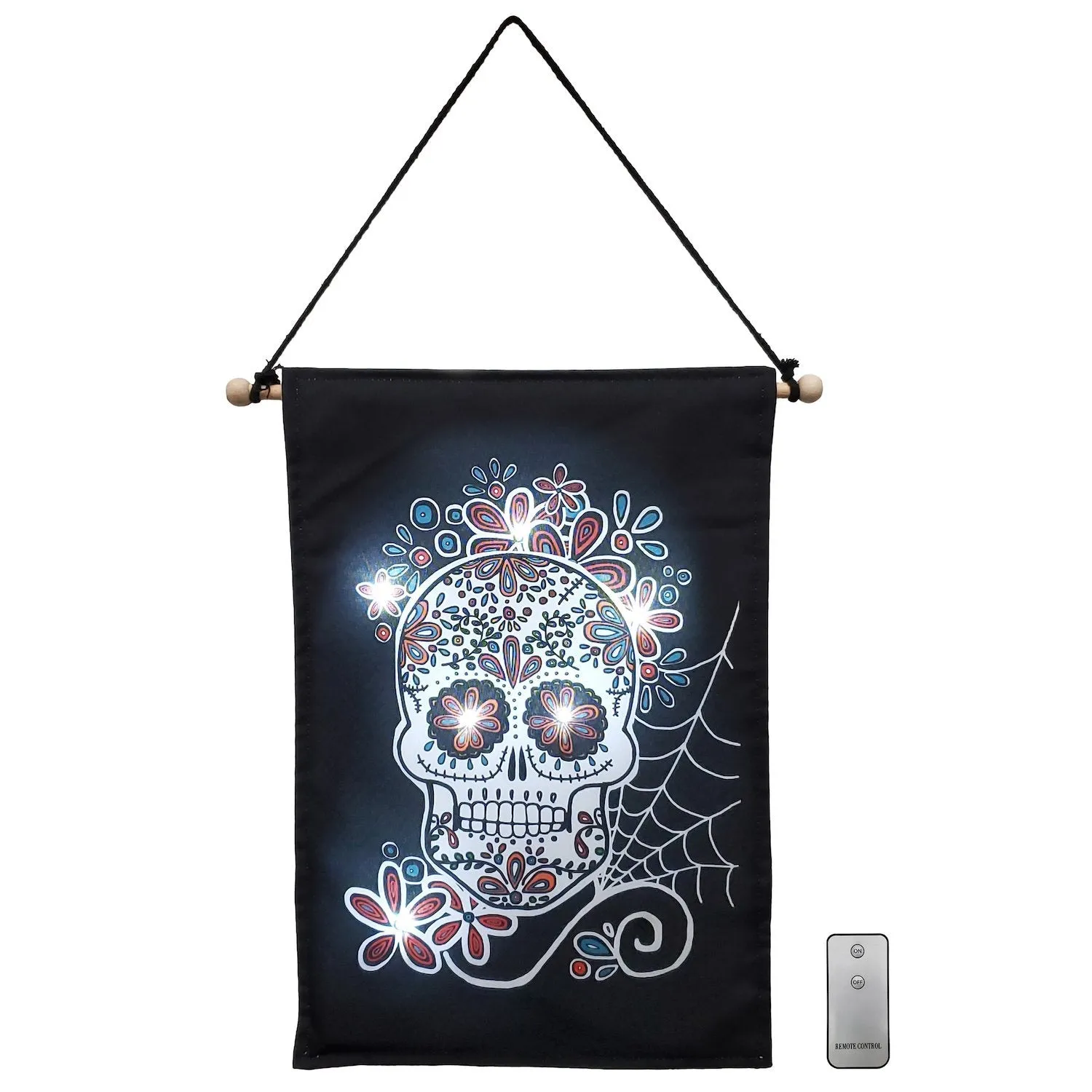 Battery-Operated Lighted Wall Banner - Sugar Skull