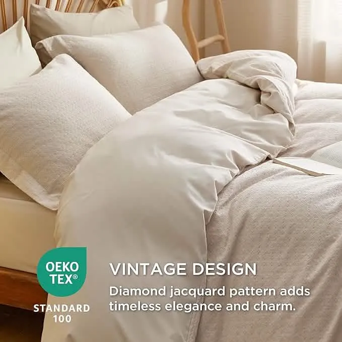 Bedsure 100% Cotton Diamond Jacquard Duvet Cover Set