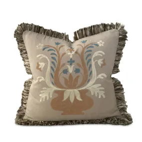 Beige Hand-Painted Botanical Outdoor Throw Pillow Cover 18x18