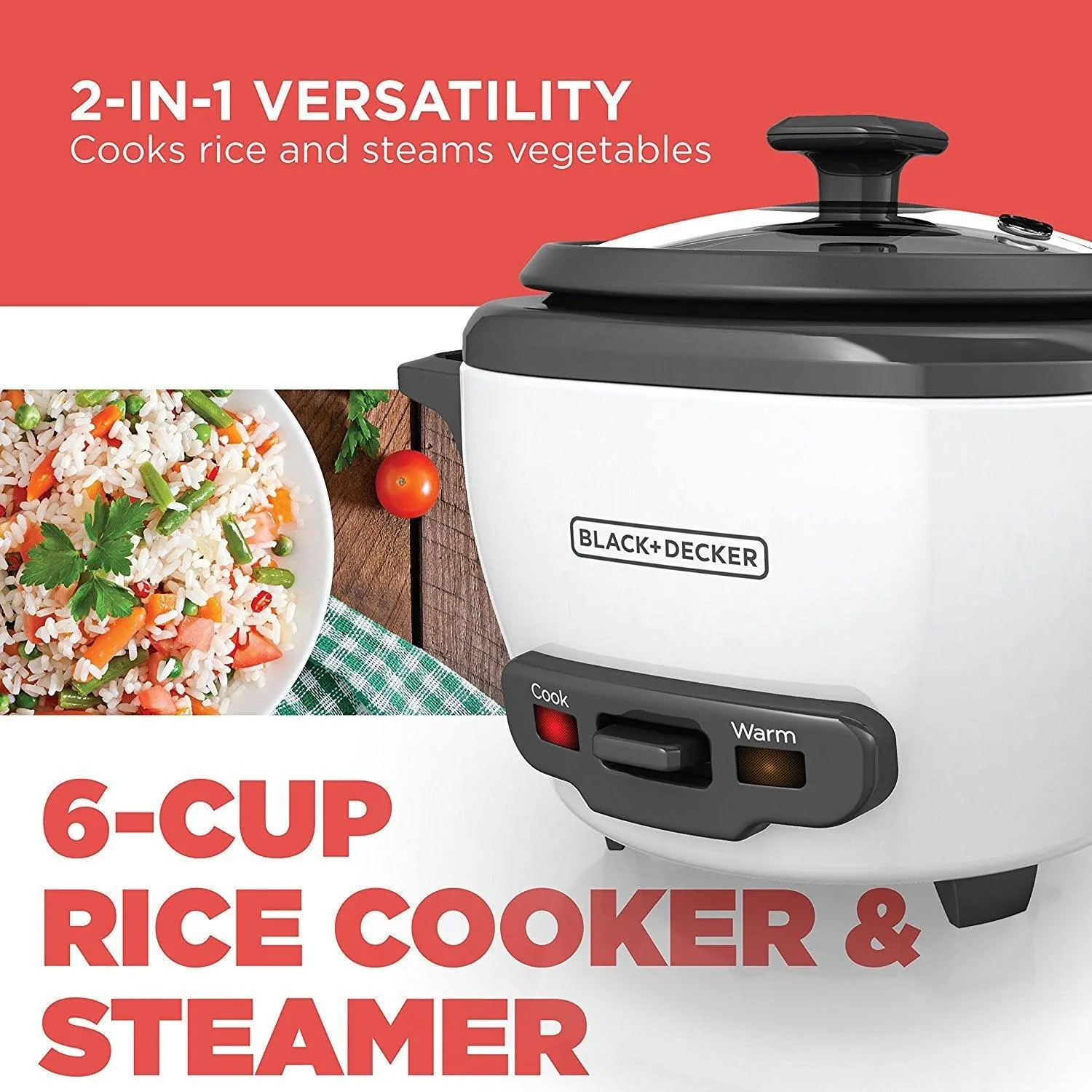 BLACK DECKER 2-in-1 Rice Cooker & Food Steamer.