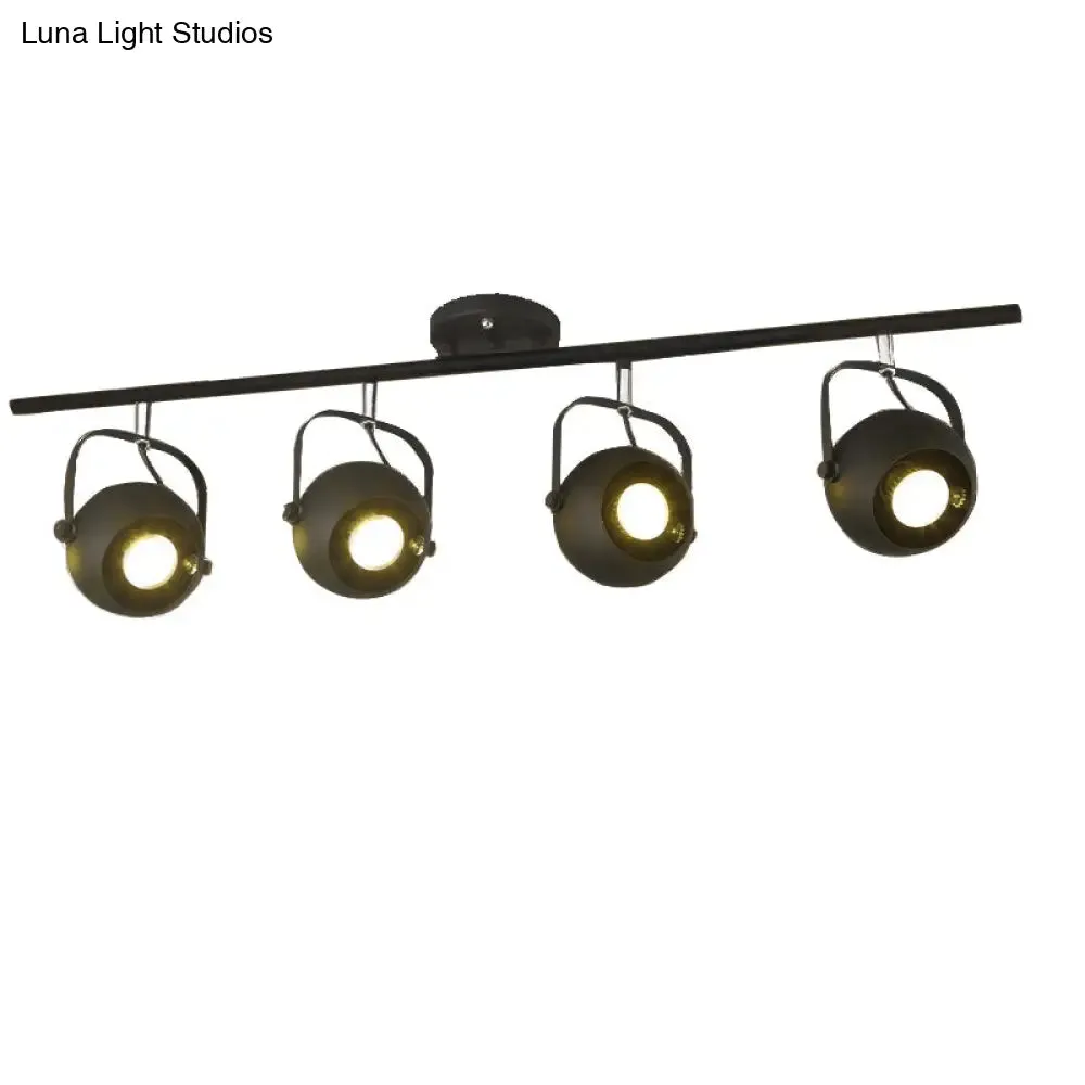 Black Industrial Style Rotatable Track Light with Ball Shade, Semi Flush Mount for Living Room - Accommodates 2/3/4 Bulbs