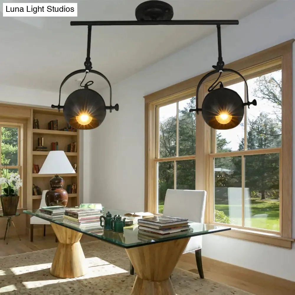 Black Industrial Style Rotatable Track Light with Ball Shade, Semi Flush Mount for Living Room - Accommodates 2/3/4 Bulbs