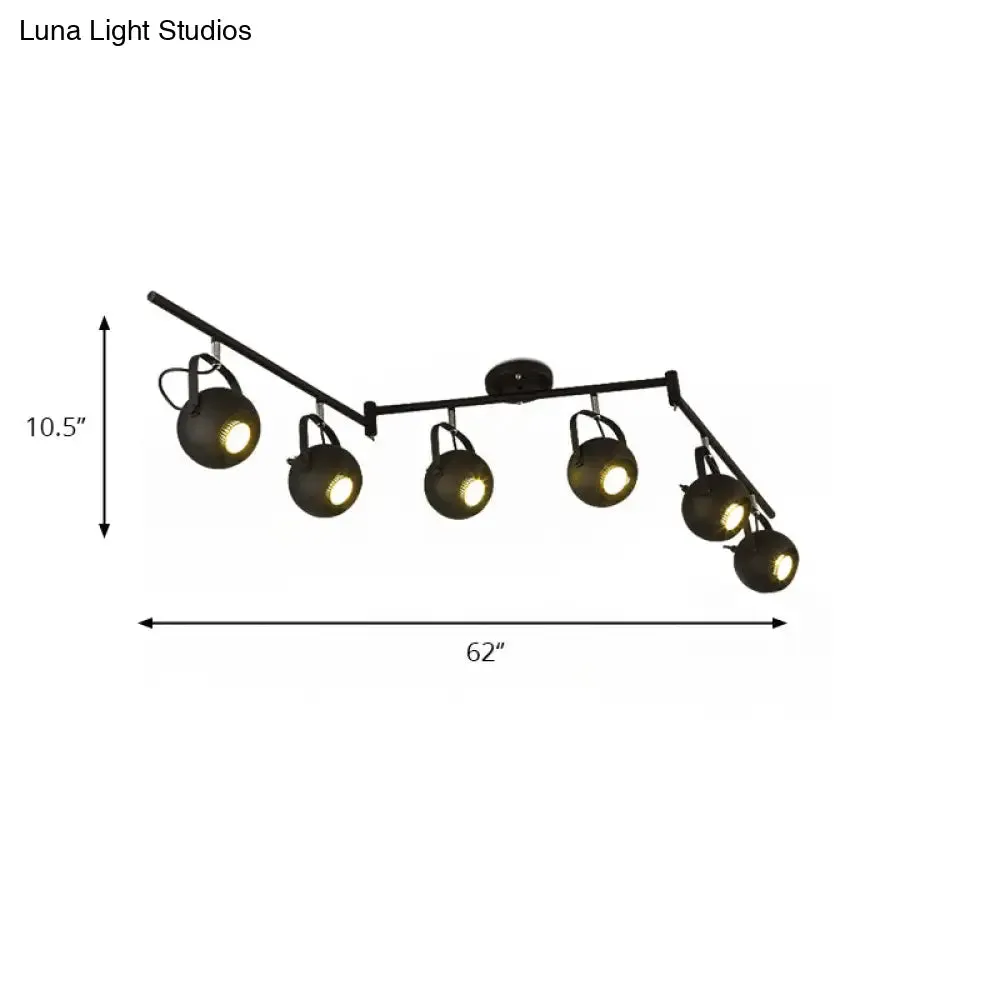 Black Industrial Style Rotatable Track Light with Ball Shade, Semi Flush Mount for Living Room - Accommodates 2/3/4 Bulbs