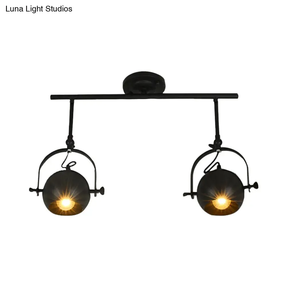 Black Industrial Style Rotatable Track Light with Ball Shade, Semi Flush Mount for Living Room - Accommodates 2/3/4 Bulbs