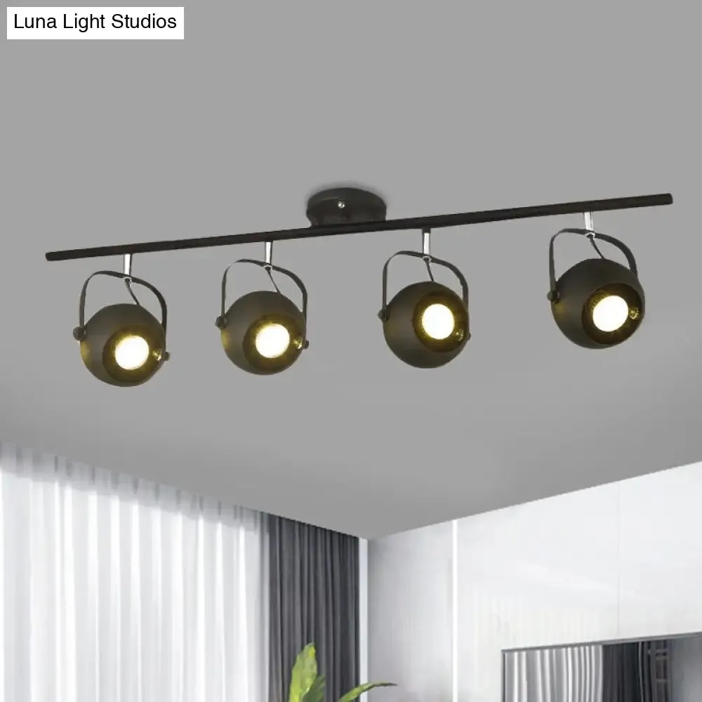 Black Industrial Style Rotatable Track Light with Ball Shade, Semi Flush Mount for Living Room - Accommodates 2/3/4 Bulbs