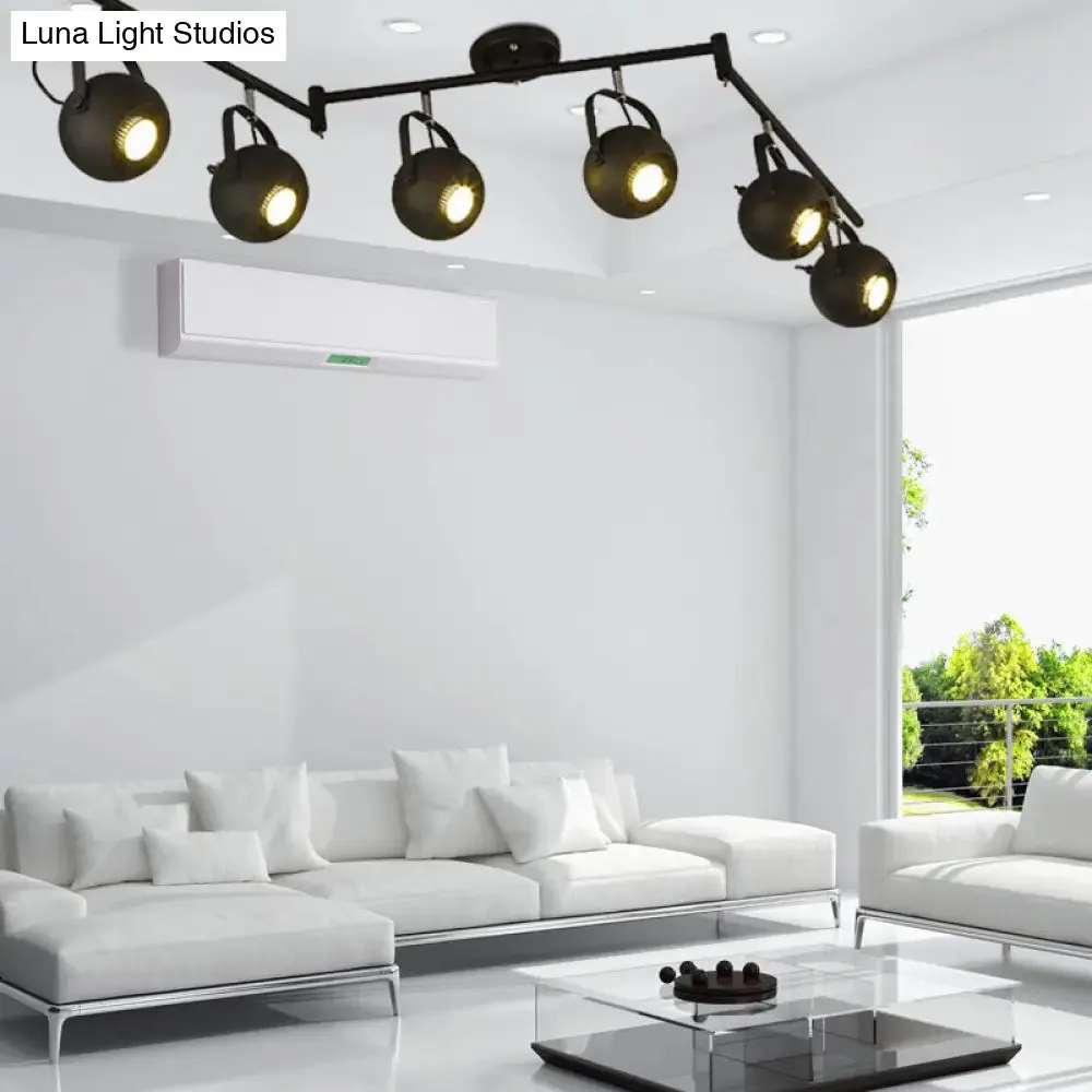 Black Industrial Style Rotatable Track Light with Ball Shade, Semi Flush Mount for Living Room - Accommodates 2/3/4 Bulbs