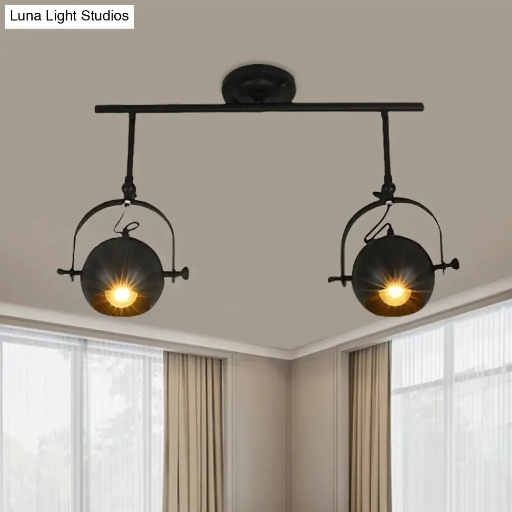 Black Industrial Style Rotatable Track Light with Ball Shade, Semi Flush Mount for Living Room - Accommodates 2/3/4 Bulbs