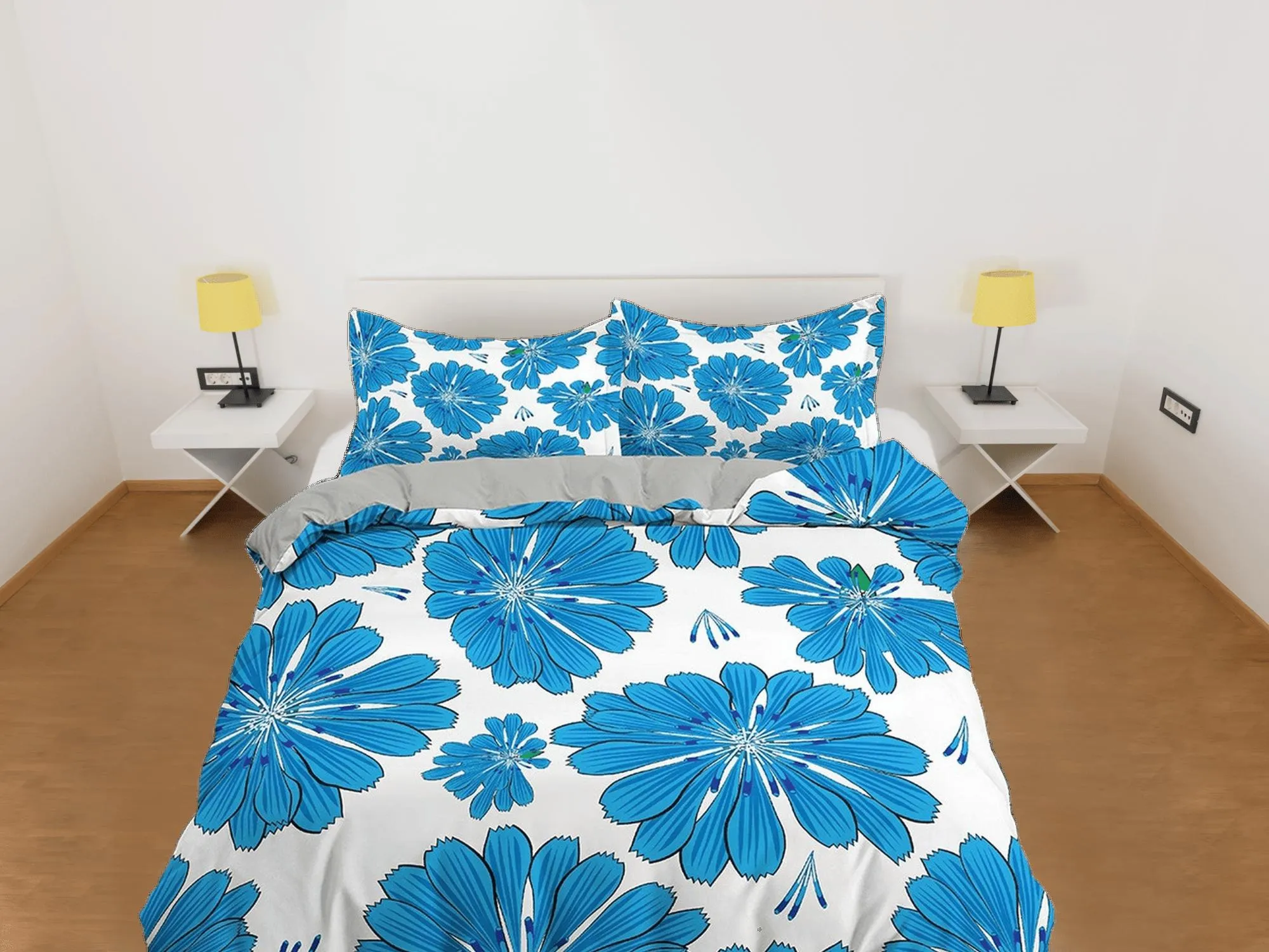 Blue floral duvet cover colorful bedding, teen girl bedroom, baby girl crib bedding boho maximalist bedspread aesthetic bedding