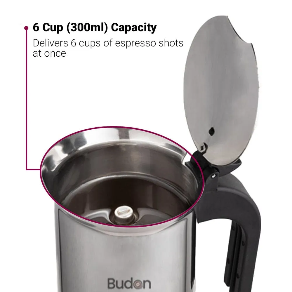 Budan Moka Pot Stainless Steel Coffee Maker - 6 Cup | Best Moka Pot