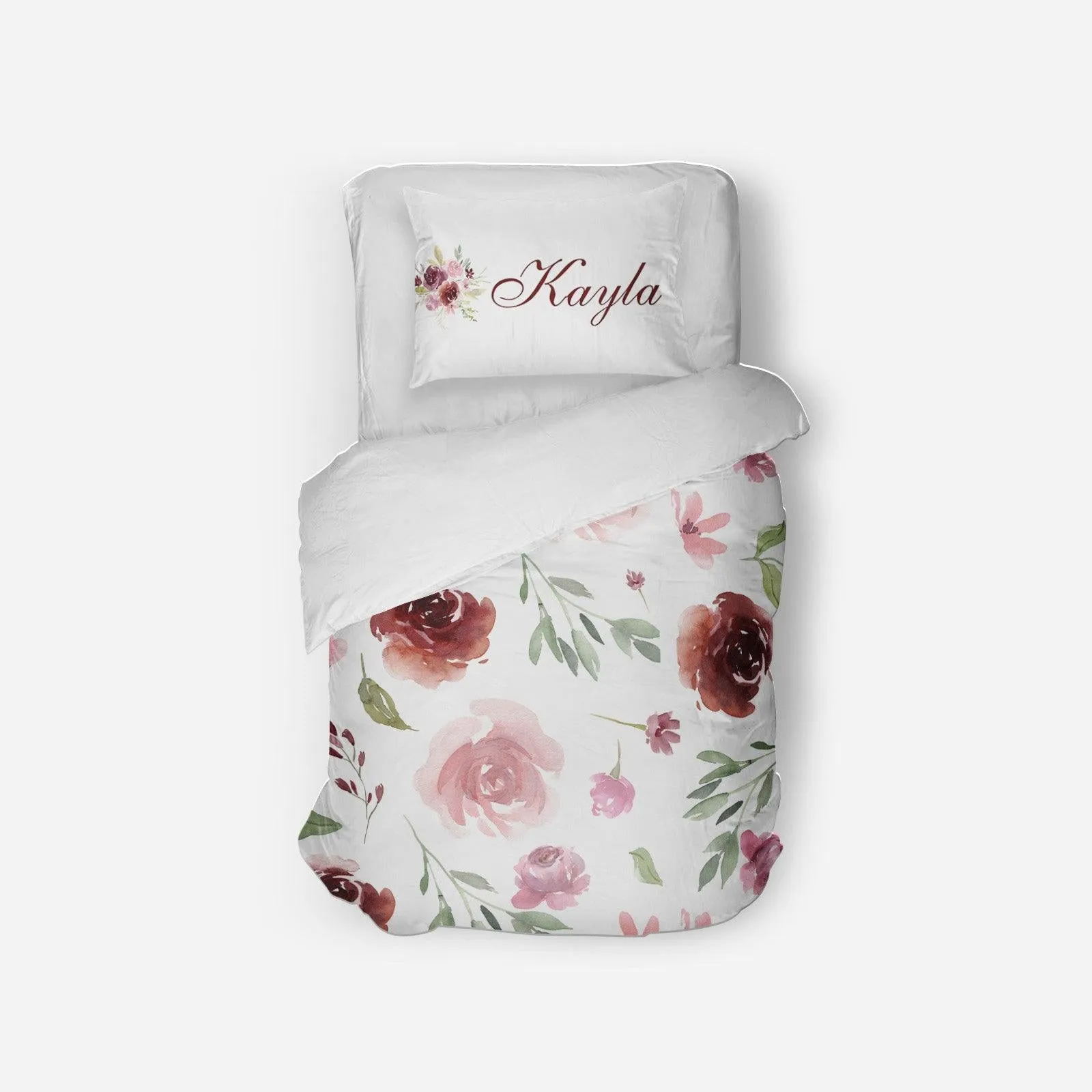 Burgundy Blush Floral Duvet Cover Set