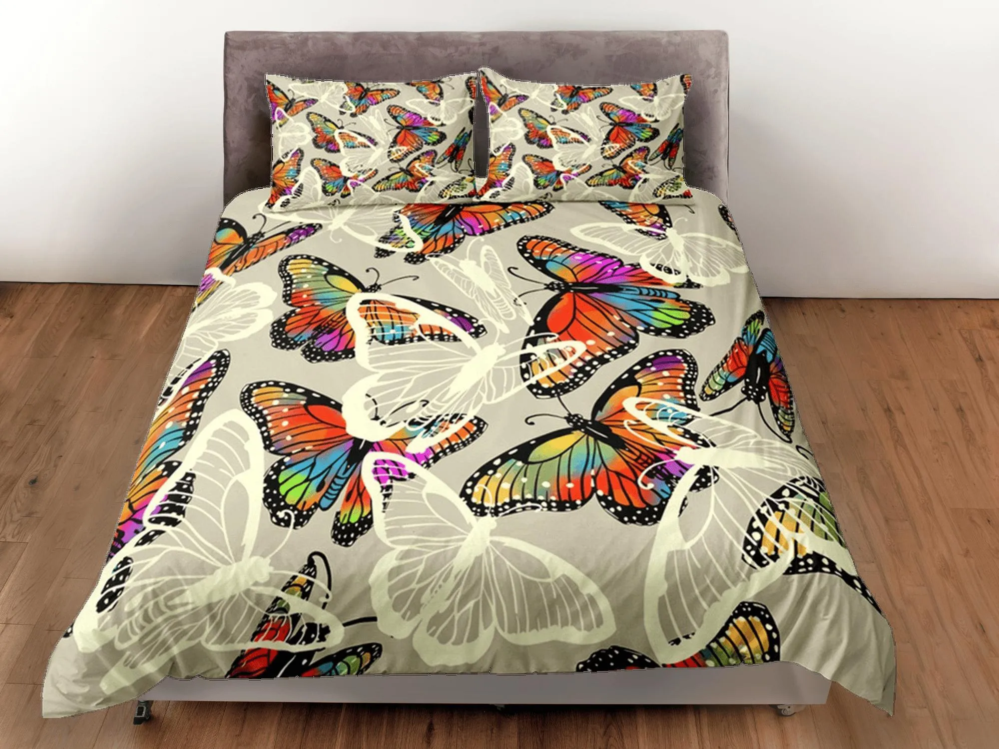 Butterfly Duvet Cover Set Colorful Bedspread, Dorm Bedding & Pillowcase