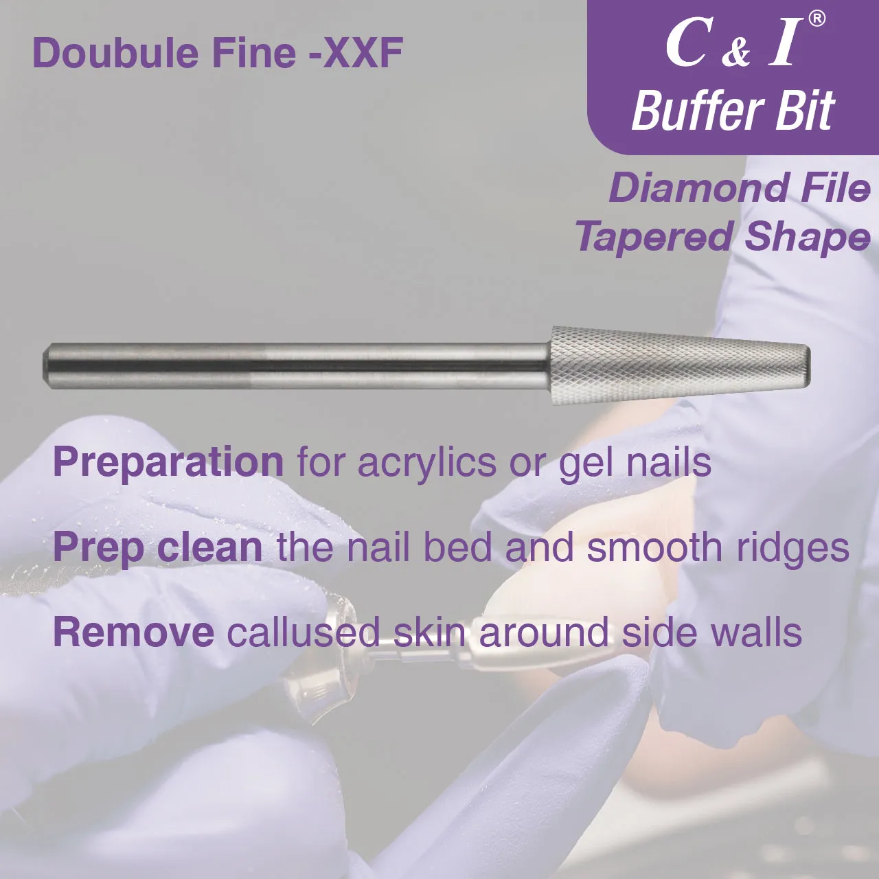 C&I Nature Nail Buffer XXF Tapered Nail Drill Bit, Safety E-file for Nail Art Preparation, Prep Nail Bed Cuticle Callused Skin Clean, 2 Way Rotate Efile Double Hand Available Nail Tech Manicure Tool