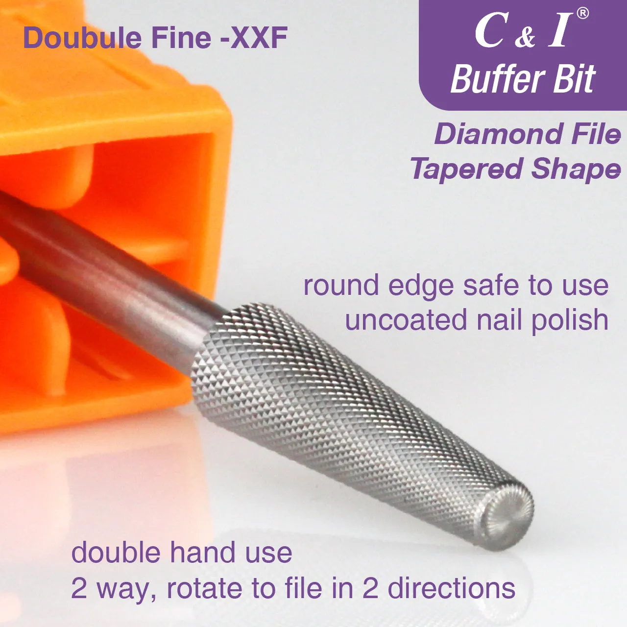 C&I Nature Nail Buffer XXF Tapered Nail Drill Bit, Safety E-file for Nail Art Preparation, Prep Nail Bed Cuticle Callused Skin Clean, 2 Way Rotate Efile Double Hand Available Nail Tech Manicure Tool