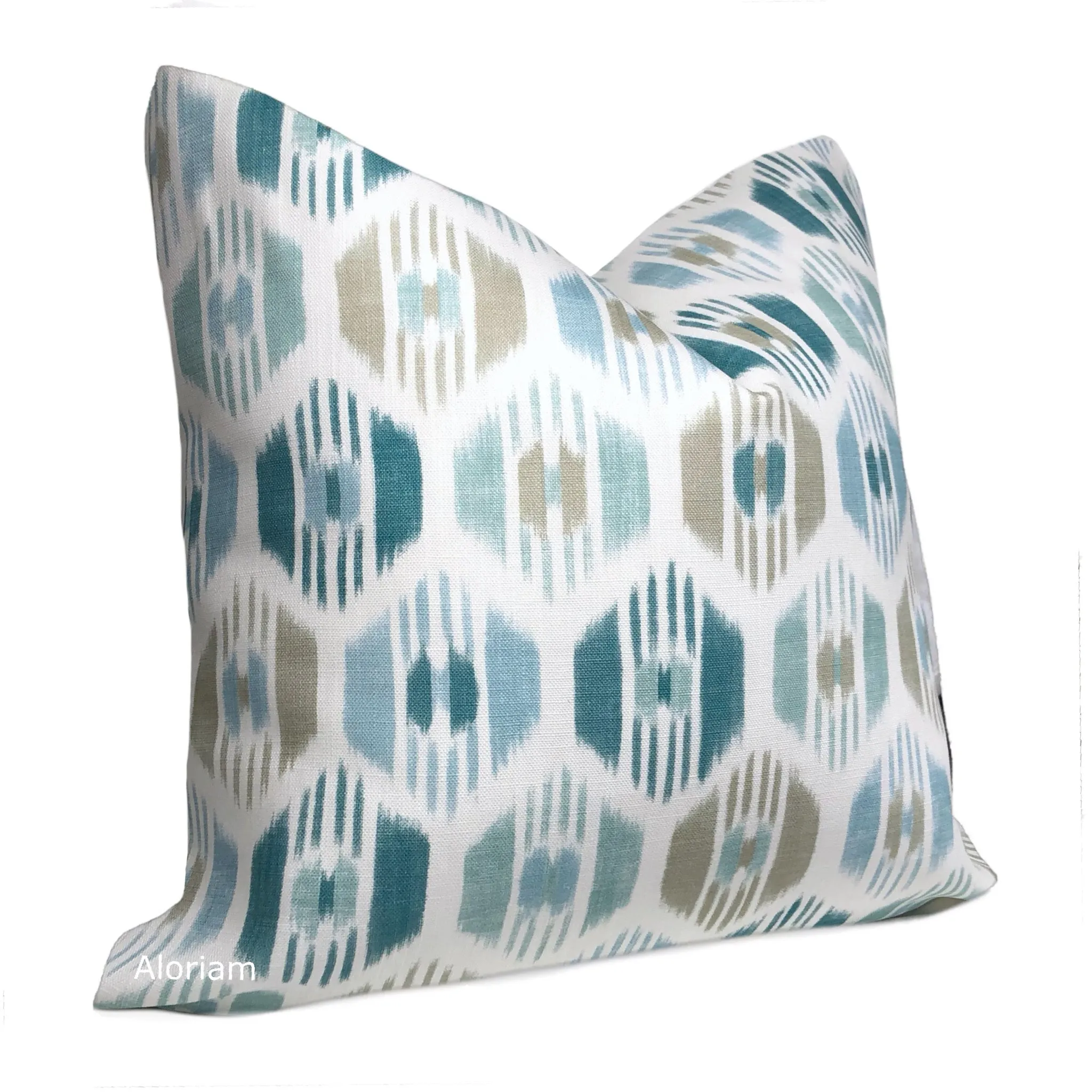 Caribana Aqua Blue Teal Taupe Brown Pillow Cover (Fabric by the Yard available)