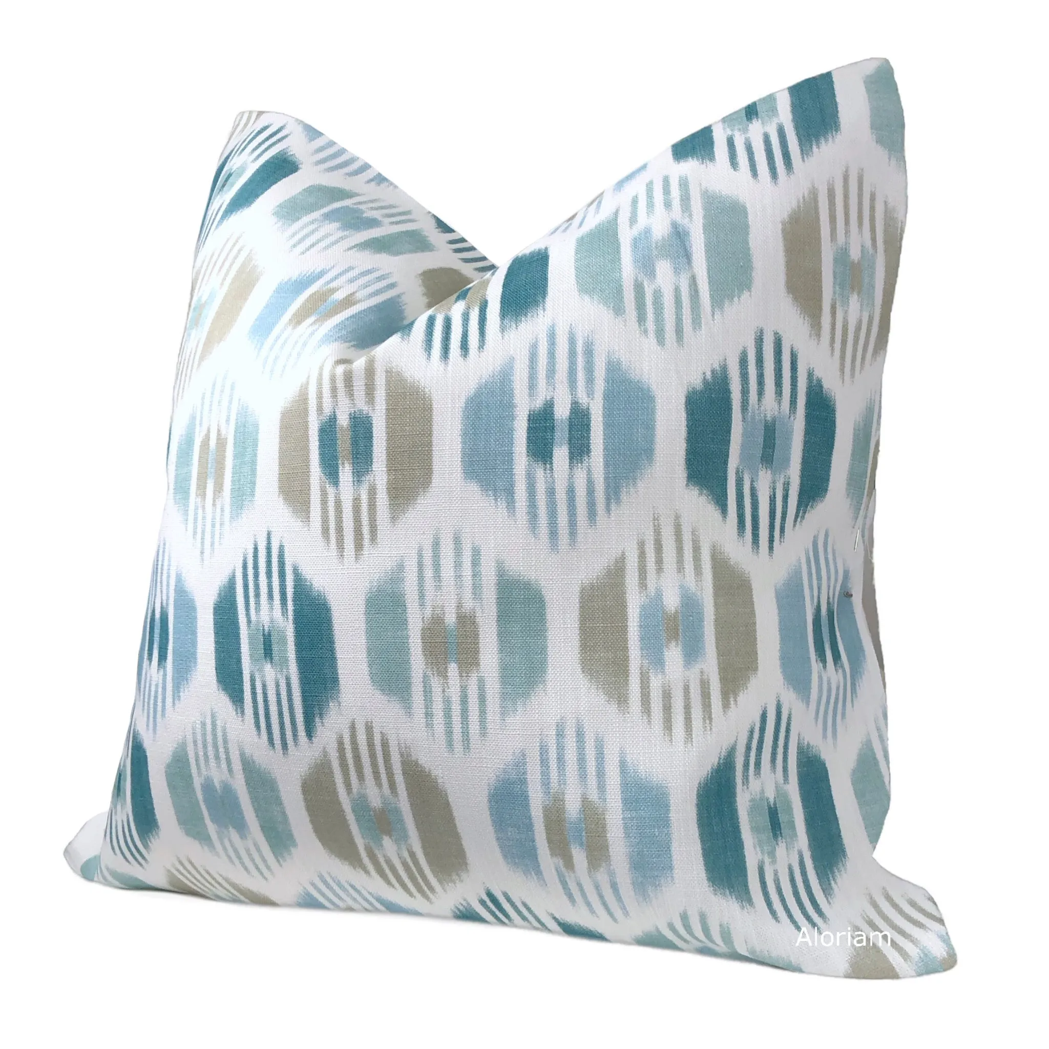 Caribana Aqua Blue Teal Taupe Brown Pillow Cover (Fabric by the Yard available)