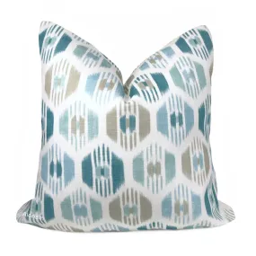 Caribana Aqua Blue Teal Taupe Brown Pillow Cover (Fabric by the Yard available)