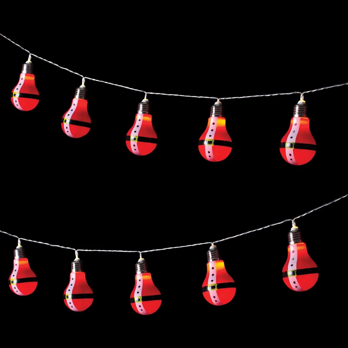 Christmas Workshop Battery Operated 10 LED Santa Retro Bulb Shaped String Lights, Plastic, Red,