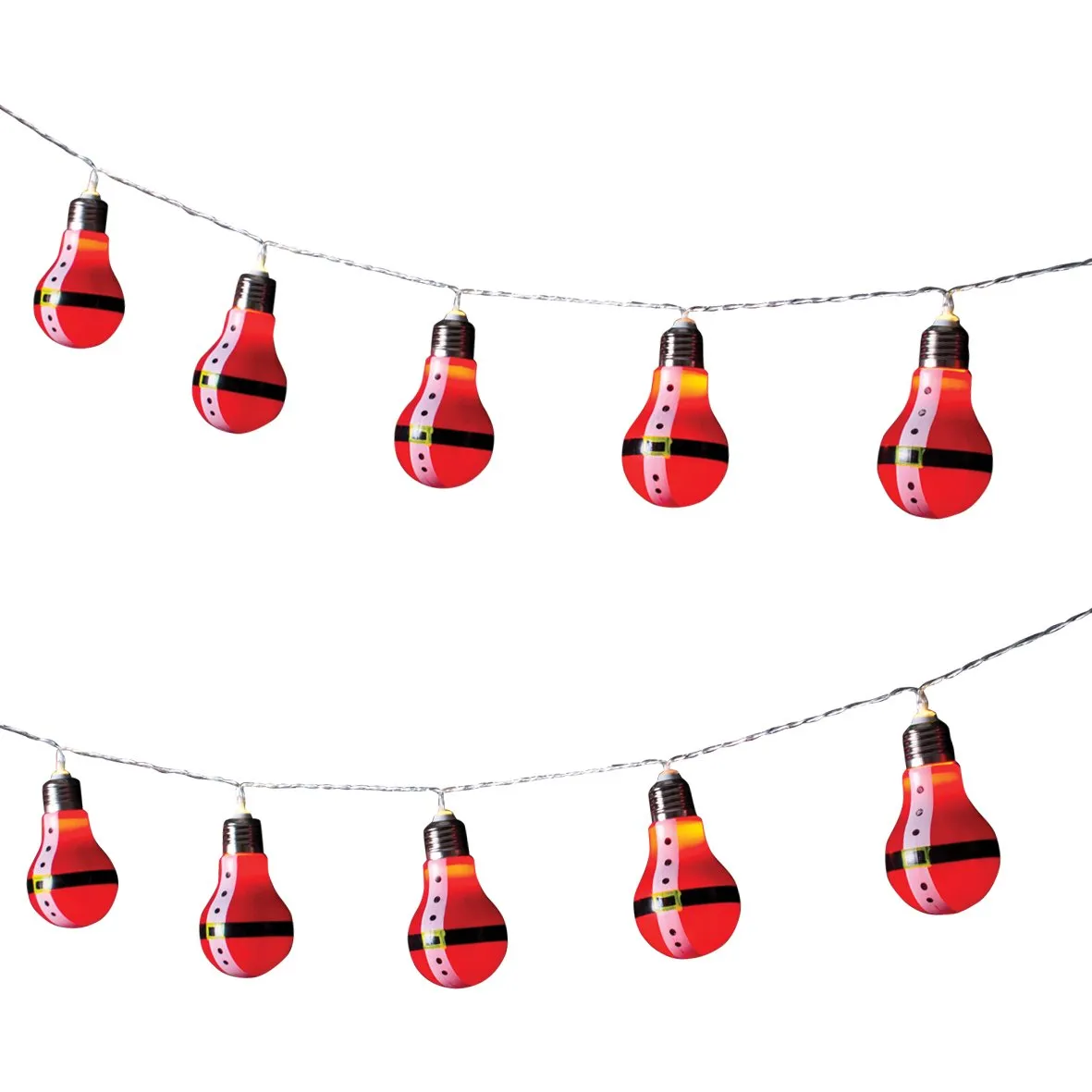 Christmas Workshop Battery Operated 10 LED Santa Retro Bulb Shaped String Lights, Plastic, Red,