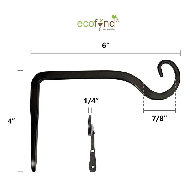 Classic Black Metal Wall Hook Hanging Plant Bracket | 6 x 4 inches