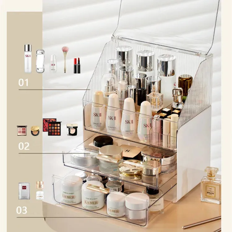 Clear PET Makeup Organizer with Drawers and Dustproof Lid