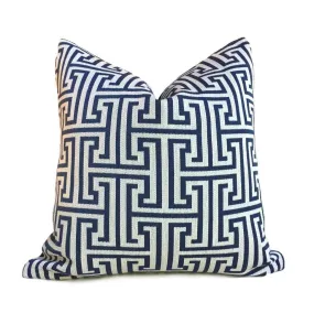 (CLEARANCE) Augustus Dark Blue Greek Key Geometric Pillow Cover