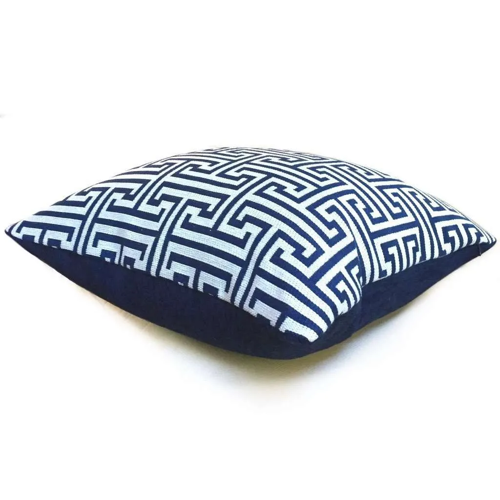 (CLEARANCE) Augustus Dark Blue Greek Key Geometric Pillow Cover