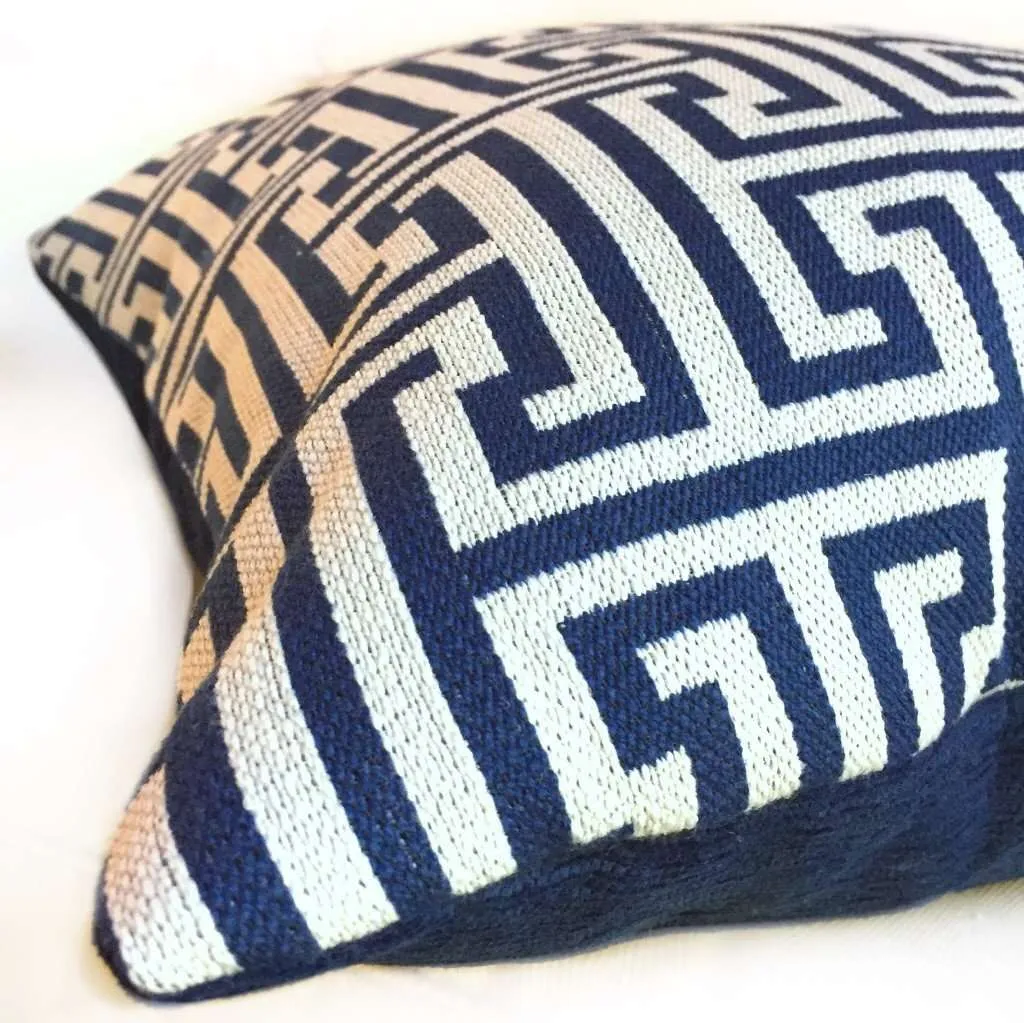 (CLEARANCE) Augustus Dark Blue Greek Key Geometric Pillow Cover