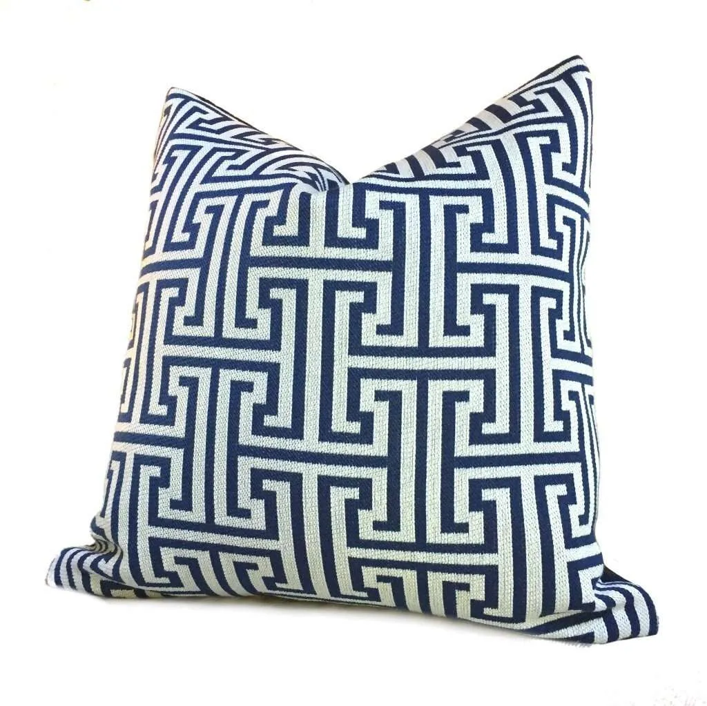 (CLEARANCE) Augustus Dark Blue Greek Key Geometric Pillow Cover