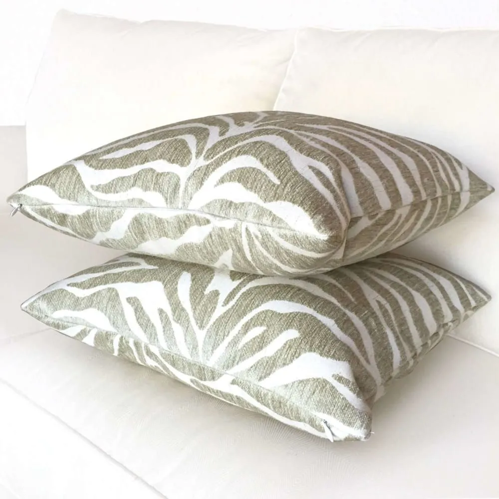 (CLEARANCE) Ethan Allen Flax Beige Tiger Stripe Pillow Cover (Fabric by the Yard available)