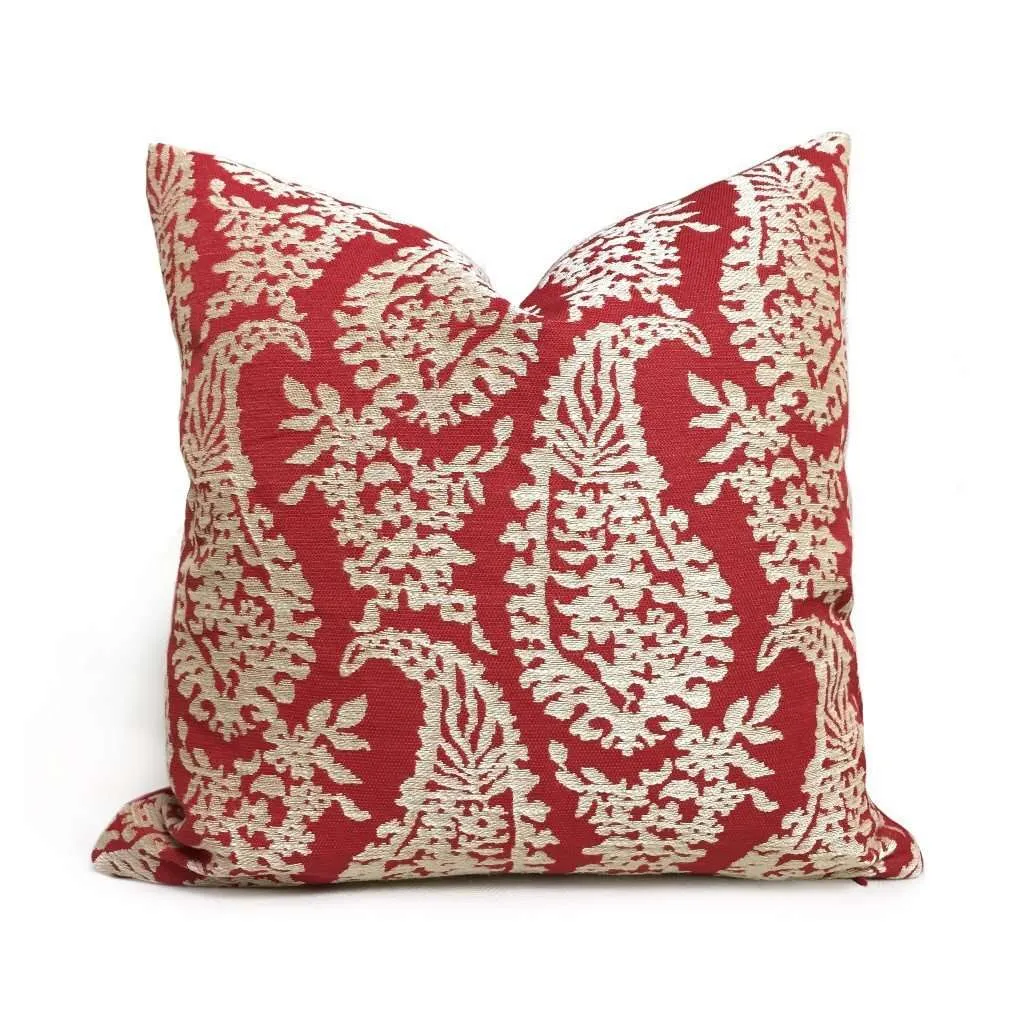 (CLEARANCE) Fabricut Napoli Lacquer Red Gold Paisley Floral Pillow Cover