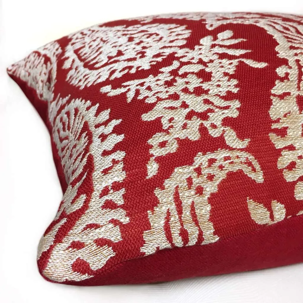 (CLEARANCE) Fabricut Napoli Lacquer Red Gold Paisley Floral Pillow Cover