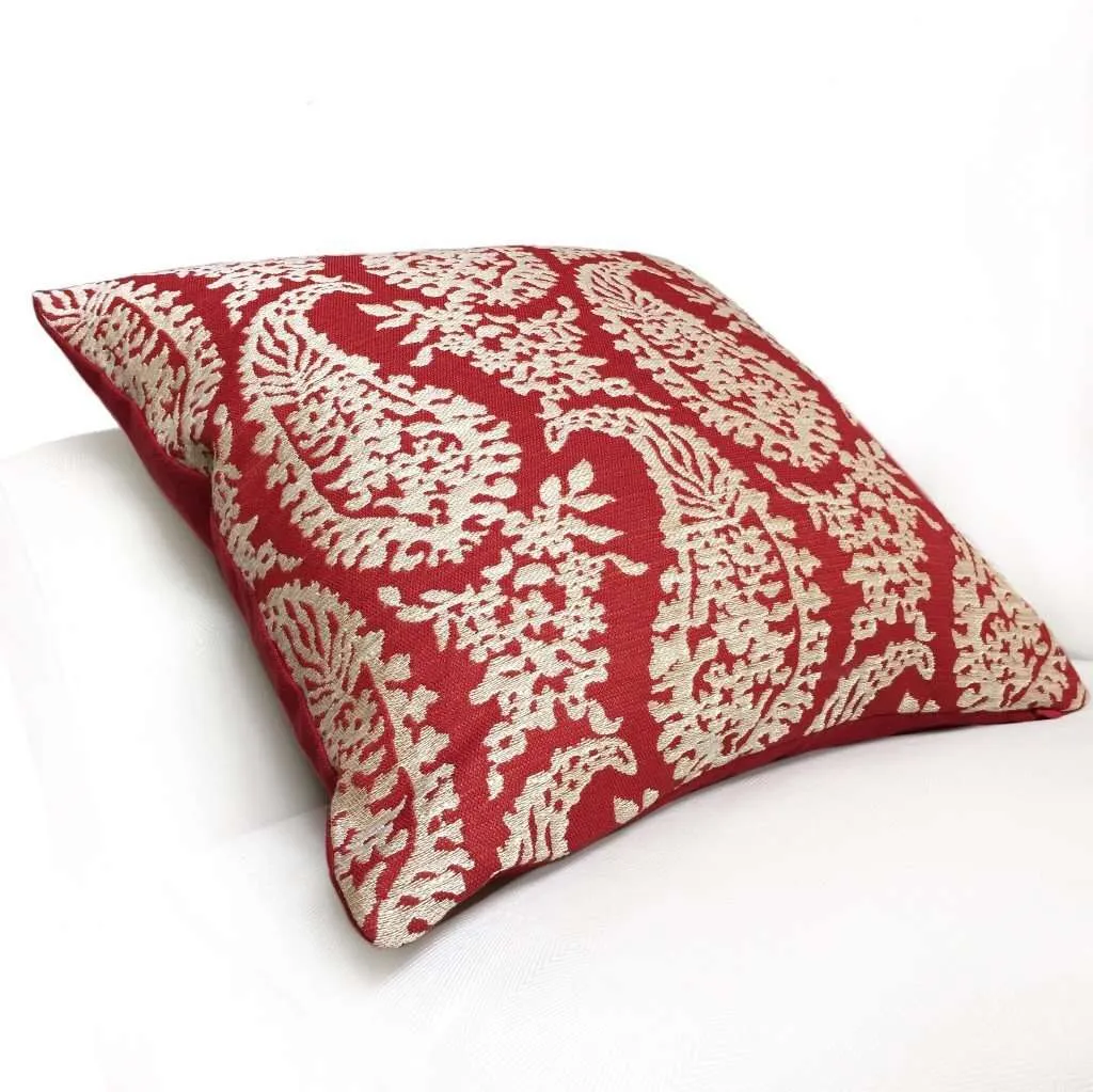 (CLEARANCE) Fabricut Napoli Lacquer Red Gold Paisley Floral Pillow Cover