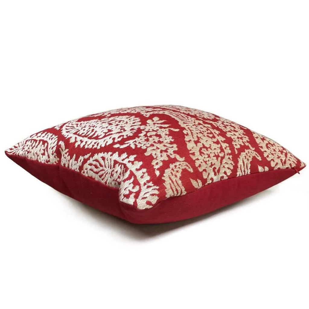 (CLEARANCE) Fabricut Napoli Lacquer Red Gold Paisley Floral Pillow Cover